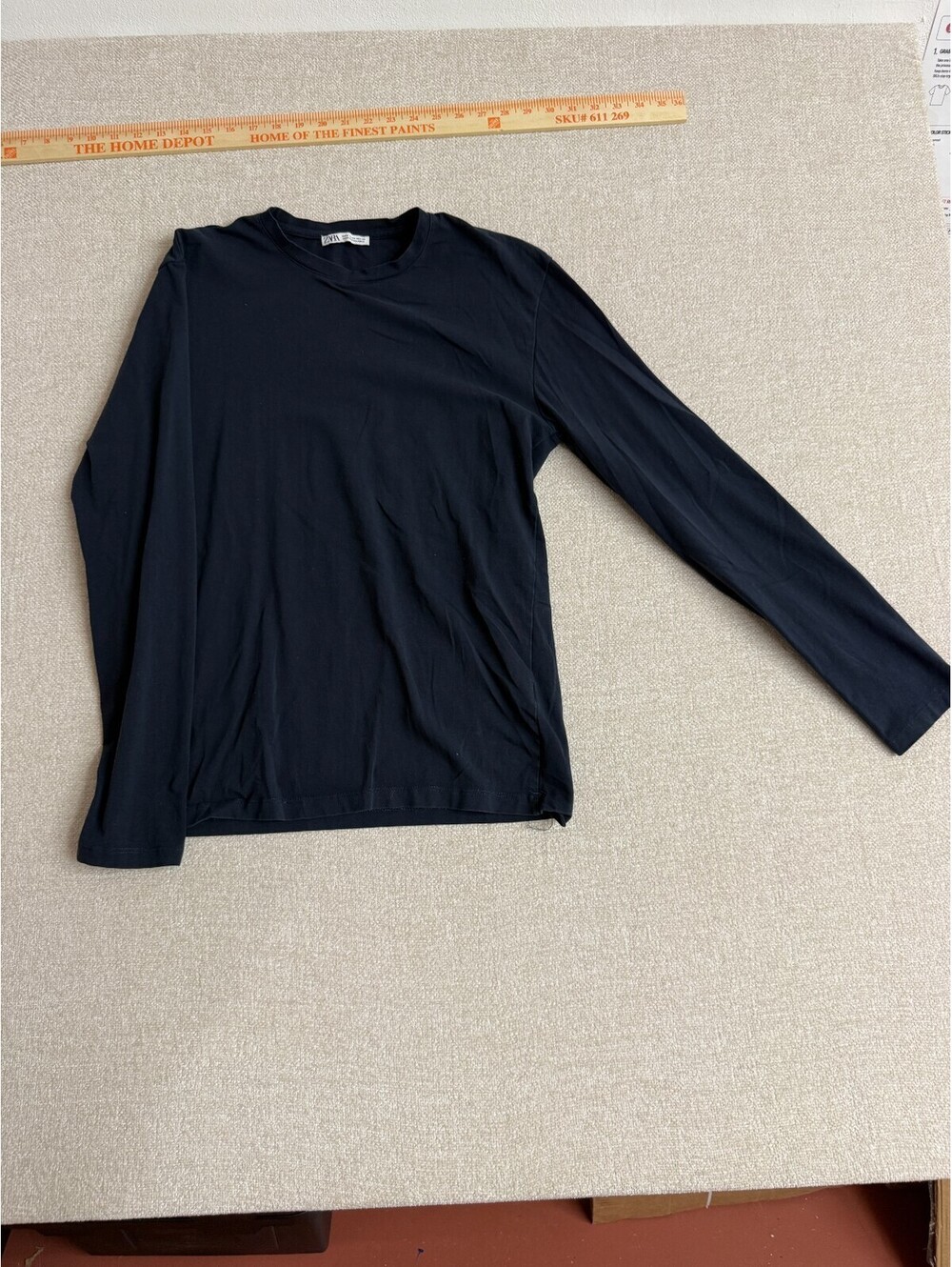 ZARA Mens Medium Black Basic Long Sleeve Crew Neck T-Shirt Tee